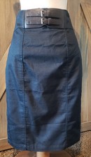 Vintage Worthington Womens Sz 4 Pencil Skirt Dark Gray Midi Lined Buckle Accent