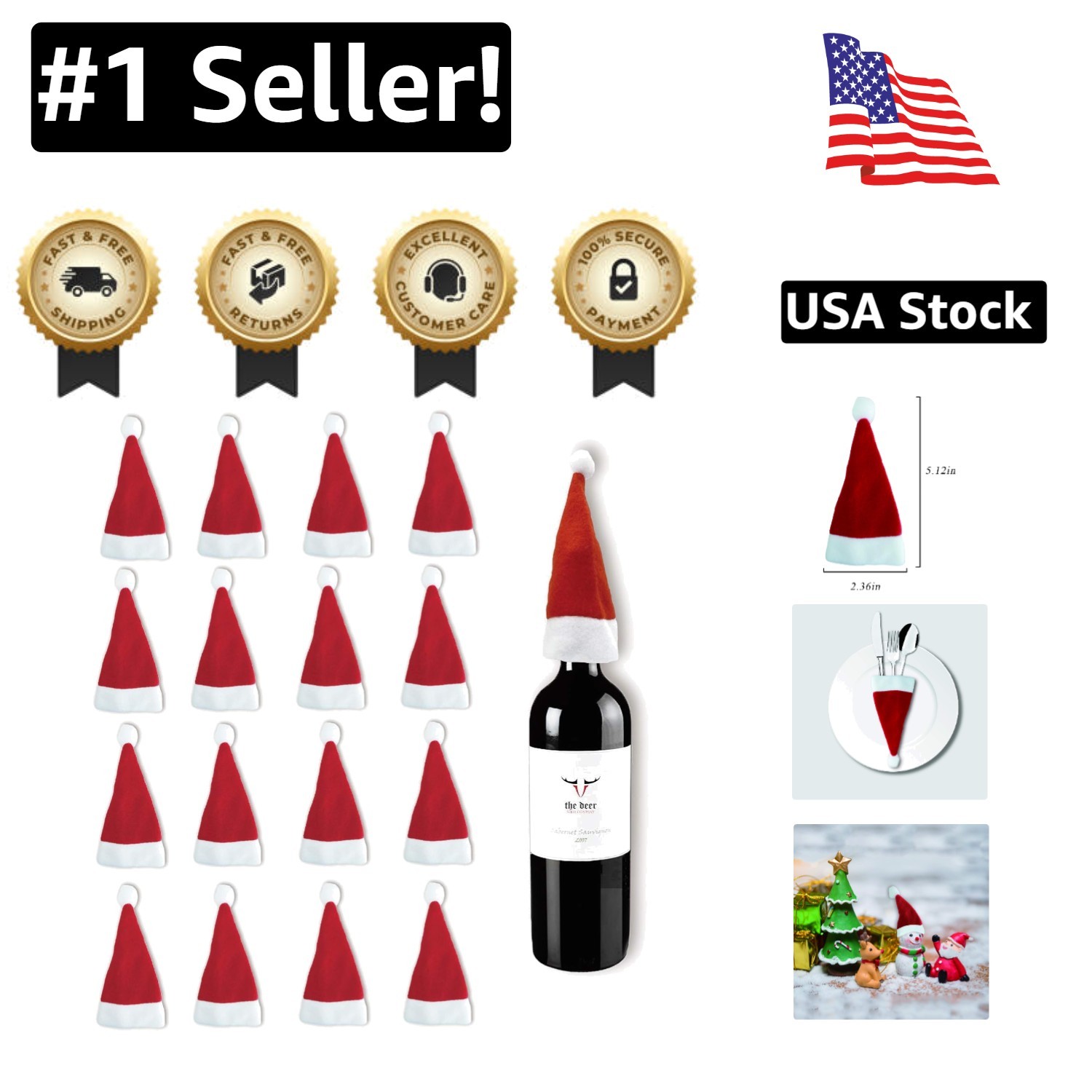 24 Mini Santa Hats for Cups, Silverware & Holiday Crafts