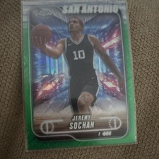 Topps 2024-25 Chrome Jeremy Sochan San Antonio Spurs Green Parallel #444 Card