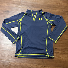 Under Armour ColdGear Boys YLG Loose 1/4 Zip Mock Neck Long Sleeve Navy/Yellow