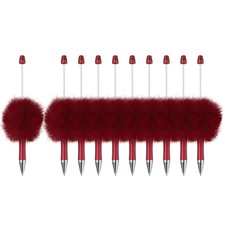 10Pcs Fluffy Beadable Pens, Plastic Bead Pen for DIY Beads, Wine Red