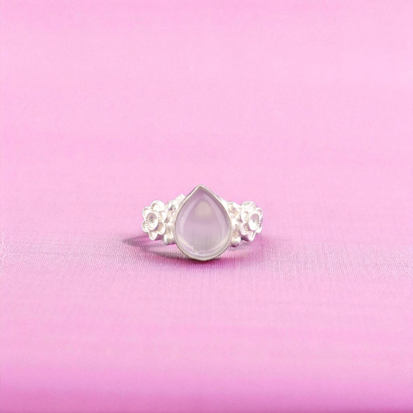 Pear Selenite Gemstone 925 Silver Halloween Bezel Statement Ring Jewelry US 7