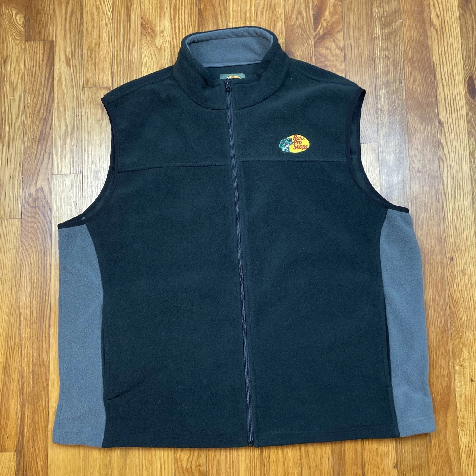 VTG BASS PRO SHOPS Fleece Vest Mens 2XL Full Zip Fishing Outdoor Classic Black