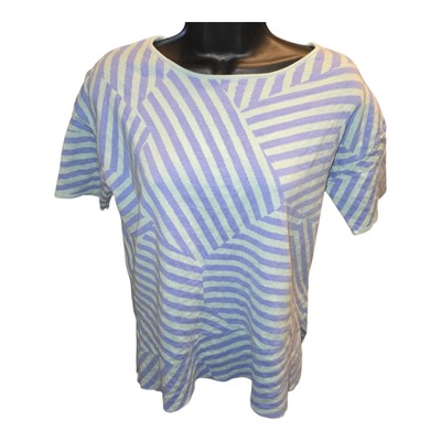 Womens Soft Surroundings Calliope Blue Stripe Short Sleeve Sweater Oversized...