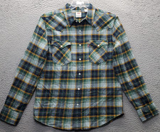 Levi's Western Flannel Shirt Mens M Multi Plaid Standard Fit Collared Pearl Snap
