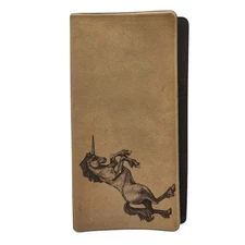 Vintage 1960s Checkbook Cover Unicorn Embossed Faux Suede Boho