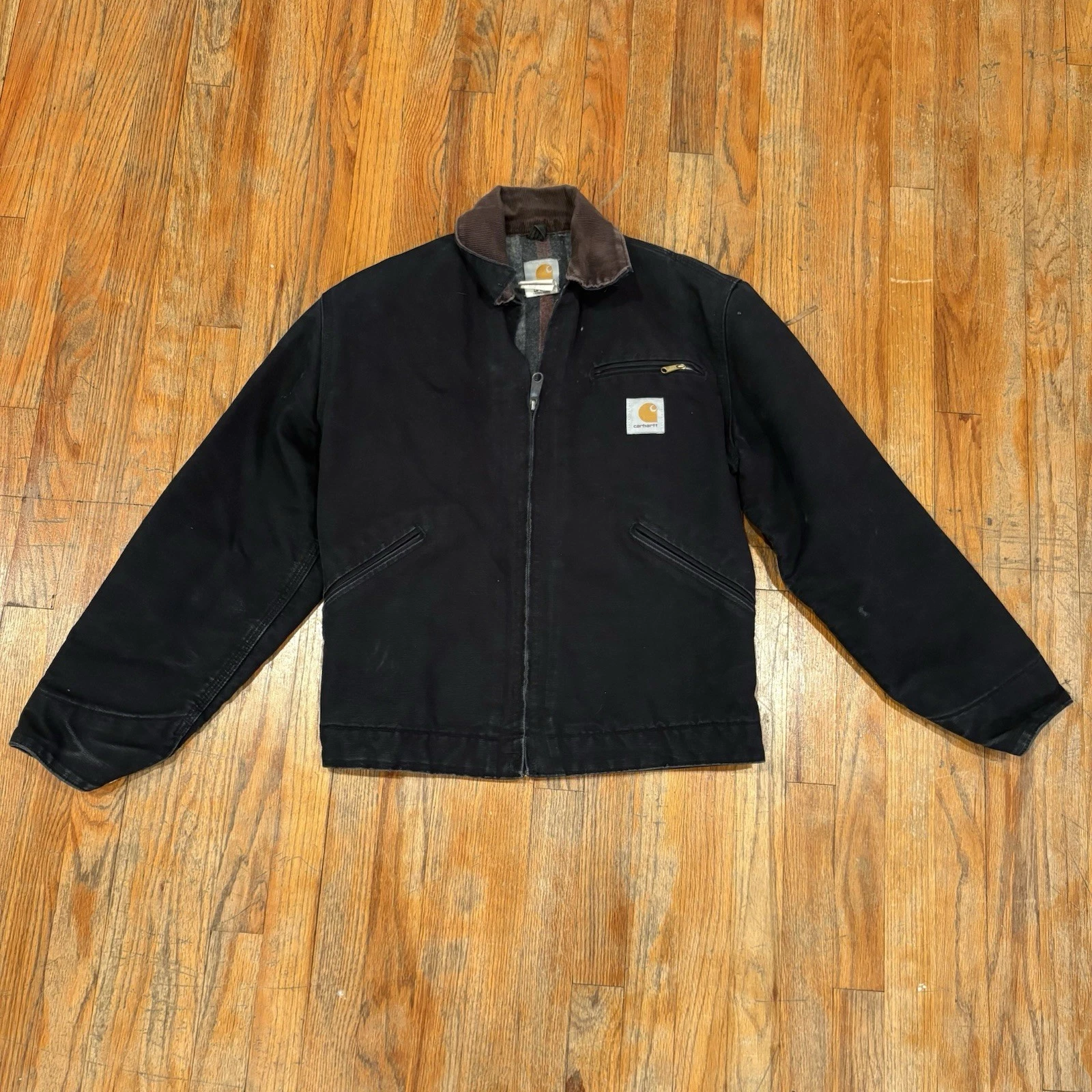 Vtg Carhartt J01 BLK Black Detroit Blanket Lined Jacket Size 36 Small USA Made!