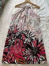 London Times Women’s Floral Halter Dress Pink & White Ruffle A-Line 14