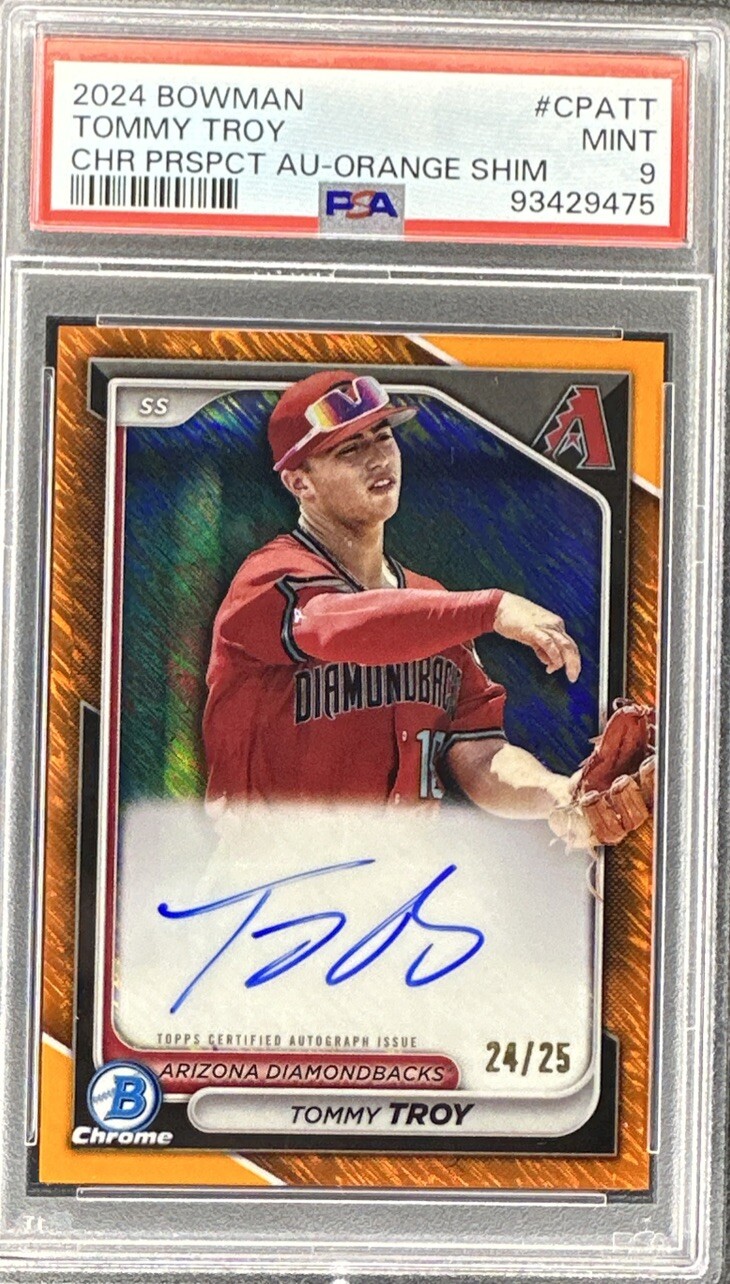 TOMMY TROY 2024 BOWMAN CHROME ORANGE SHIMMER AUTO /25 #CPATT ARIZONA