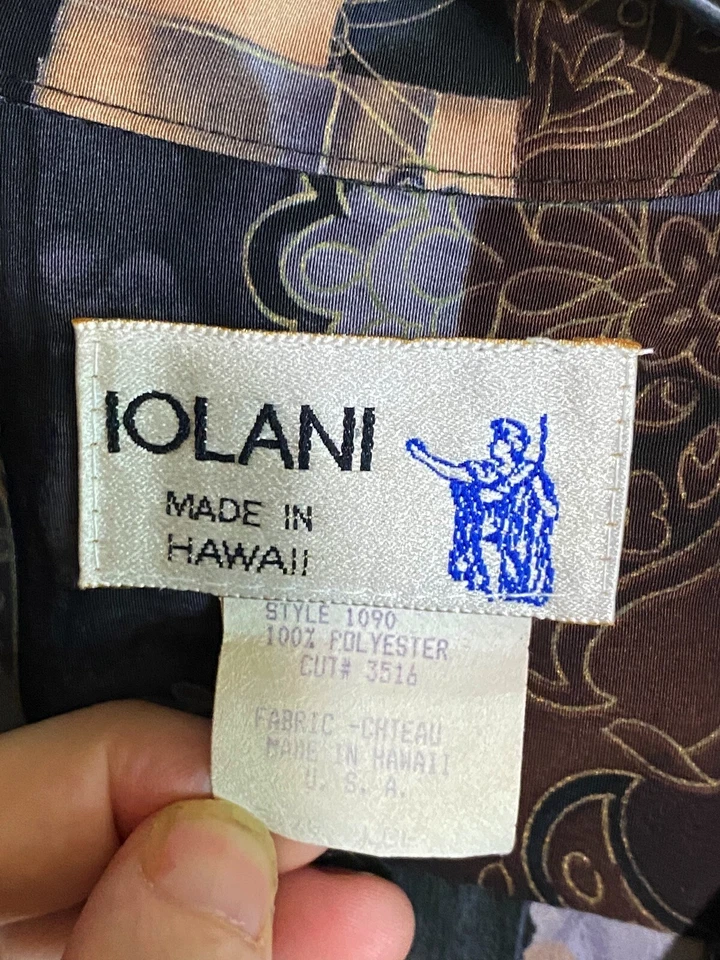 CAMISA ABOTONADA MANGA CORTA Iolani Made Hawaii Vintage Estampado Bolsillo Poli Grande L Foto 4 de 4