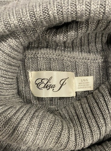 Eliza J Women’s Sweater Dress L Gray Long Sleeve Turtleneck Flare Cottagecore - Picture 9 of 11
