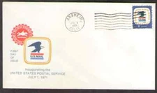 US. 1396. 13c. U.S. Postal Service Emblem. USPS FDC. Anaheim, CA. 1971