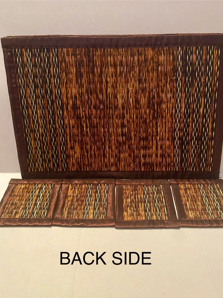 Thailand Coaster And Placemat Set Thai Lace Elephant Pattern Handmade Reed - Image 4 of 4