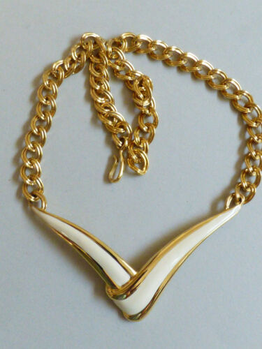 COLLAR BABERO DE COLECCIÓN RETRO ESMALTE CREMA TONO DORADO ESLABÓN METÁLICO - Imagen 2 de 6