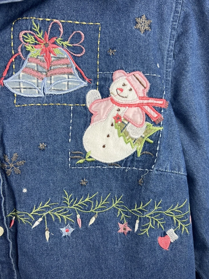 Женская джинсовая рубашка White Stag Plus размер 16 Вт синие рождественские аппликации с вышивкой - Изображение 2 из 4