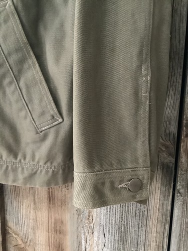 Rare Vintage 70s CYRK Olive Flannel Lined Leather Collar Denim Jacket S 46 - Picture 17 of 21