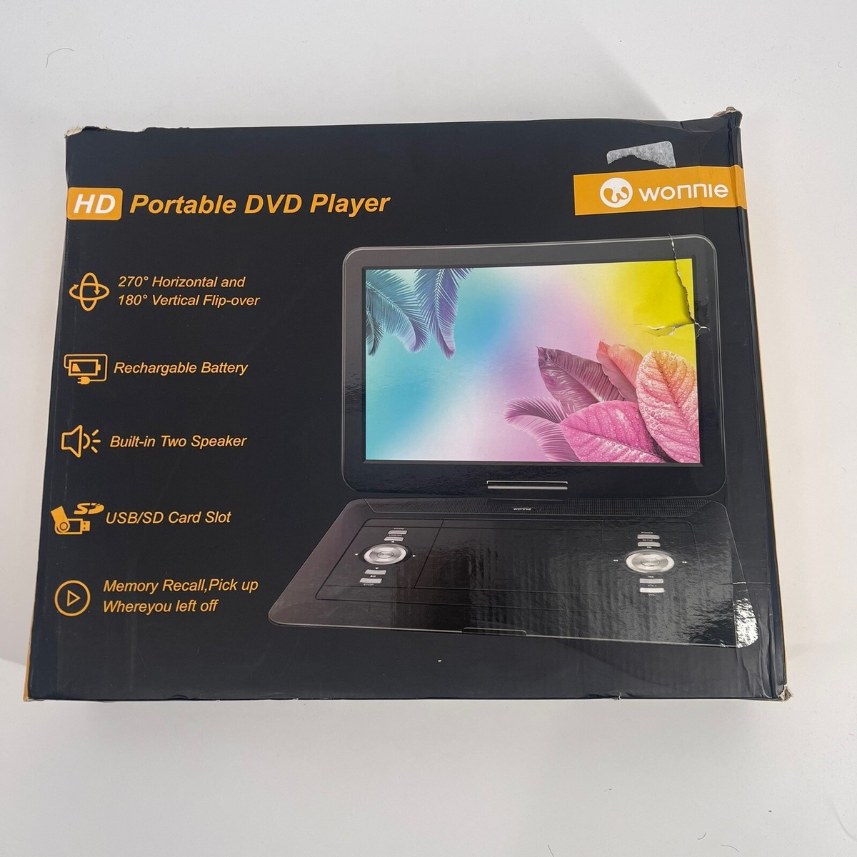 WONNIE Portable DVD Player 15-inch Screen 5hr Recharge Battery W