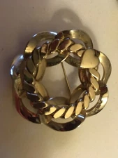 VINTAGE ESTATE braided heart gold tone circle of life brooch