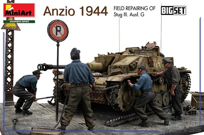 新品 羅本製所 robinceramicstudio miniart Mini MiniArt 36072 Big Set Anzio 1944 Field Repairing of Stug III