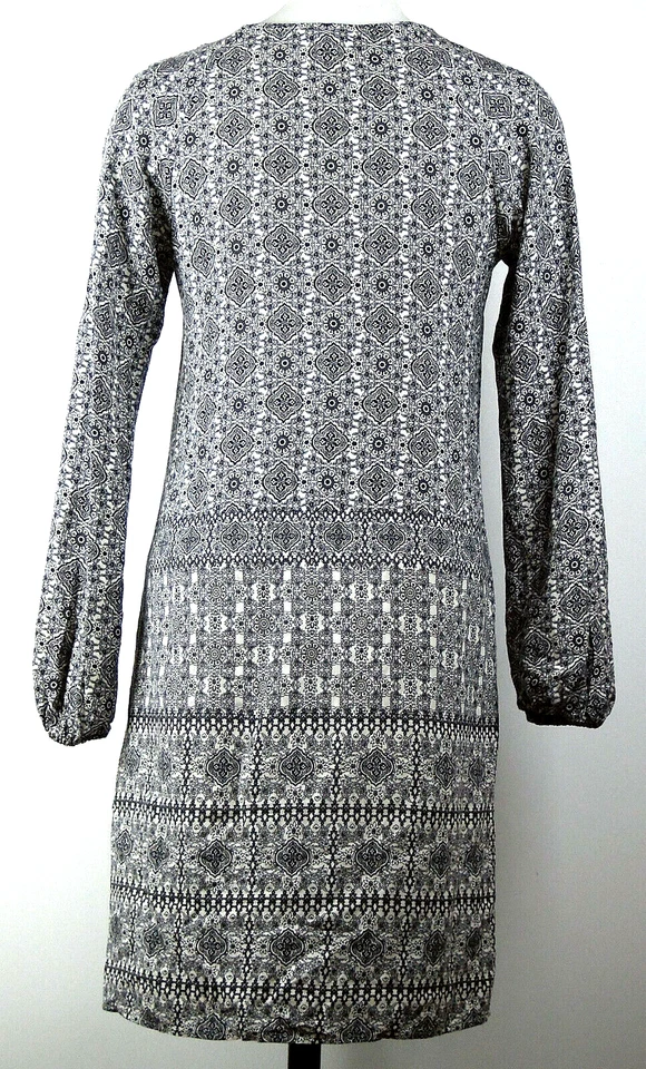 Merona Gray Floral Medallion Long Sleeve Rayon Beaded BOHO Tunic Dress XS - Image 3 of 3