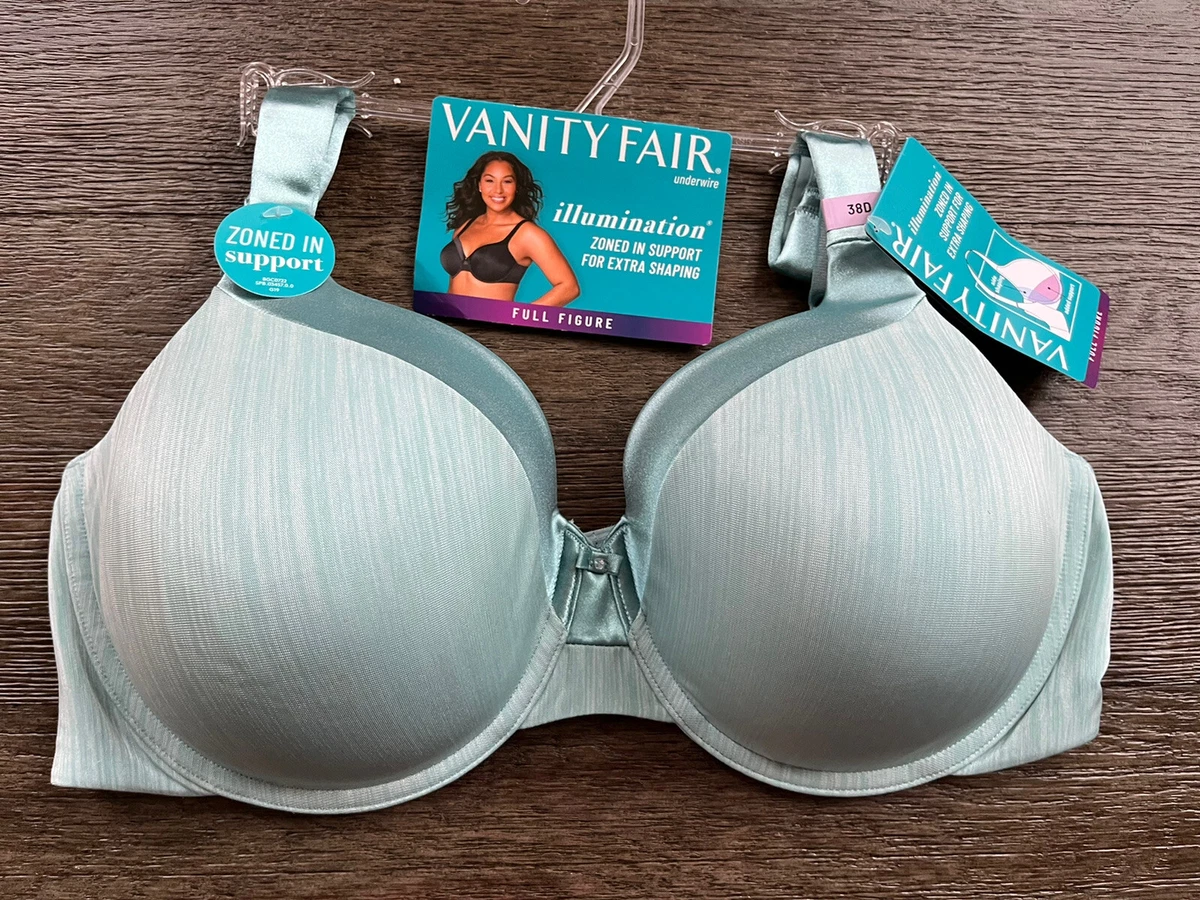 Vanity Fair Women Bra Size 38D Style 76338 Underwire Full Figure Tran Green  New