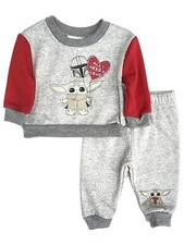 Infant Boys 2pc Gray Star Wars Yoda Valentine Outfit Sweatshirt  Pants Set