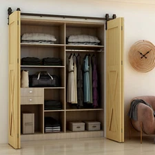 Bi-Folding Sliding Barn Door Hardware Kit, Black Flat Track Top Mount Roller