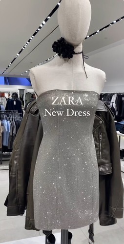 ZARA NEW WOMAN SS25 BROWN STRAPLESS DRESS WITH RHINESTONES SIZE S PARTY VIRAL - Picture 22 of 24