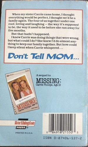 DON'T TELL MOM A SEQUEL TO MISSING CARRIE PHILLIPS BY JANET DAGON VTG PB 1991 YA - Picture 3 of 3