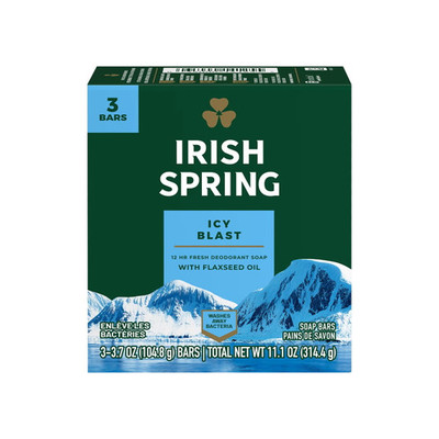 Irish Spring Icy Blast Deodorant Bar Soap Fresh 12 Hr Protection 3 ct Pack of 2