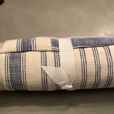 Pottery Barn French Stripe Patchwork Table Throw 50" Blue Organic Cotton #6735