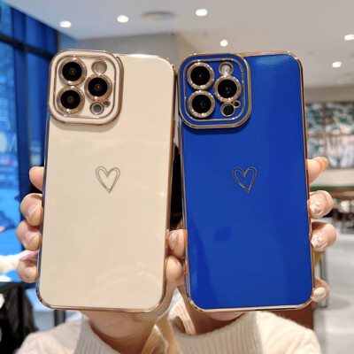 Cute Love Heart Soft Phone Case Plating Cover For iPhone 16 15 14 13 12 Pro Max