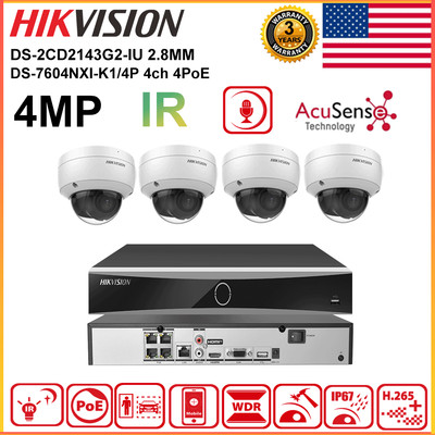 Hikvision 12MP 4CH 4POE Camera System 4MP AcuSense IR POE Dome IP Camera Mic Lot