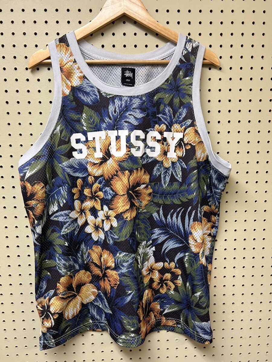 Stussy Floral Tank Top Hawaii Aloha Basketball Jersey LARGE Stussy Floral Tank Top Hawaii Aloha Basketball Jersey LARGE