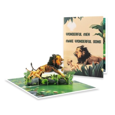 Delicate 3D Foldable Card for Fathers Day with Animal Scene Paper Sculpture Card