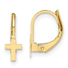 BRAND NEW 14K Yellow Gold Madi K Polished Cross Leverback Earrings