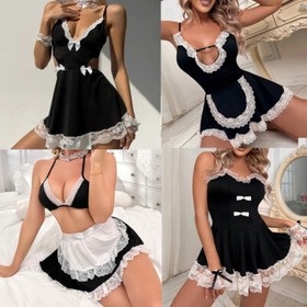 Womens Sexy Lingerie Set Lace Clubwear French Maid Costume Cosplay Fancy Dress