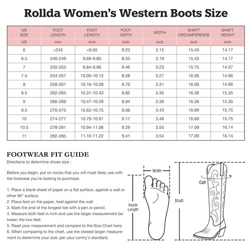 Rollda Women Rodeo Western Boots Side Zipper Embroidery Cowboy Cowgirl Tall Boot - Picture 4 of 62