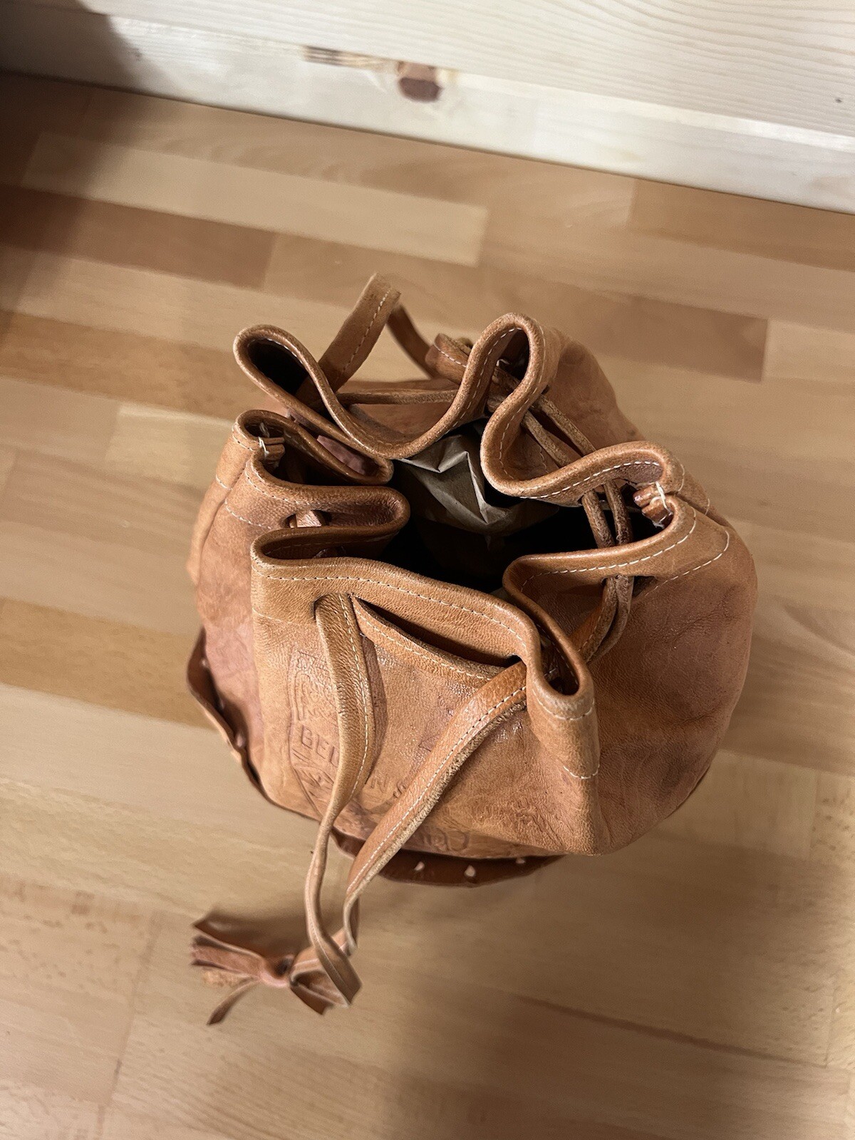 Unique Jerusalem Leather Drawstring Top Bucket Ba… - image 11