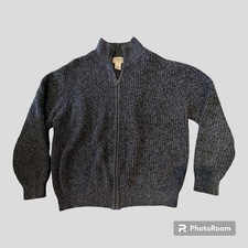 LL Bean Navy Blue Heather Full Zip Sweater Cardigan Cotton Knit Men L Mock Neck