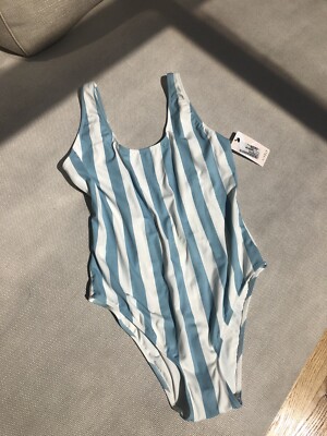 NEW Lively Swim One Piece Swim Suit Blue White Cabana Striped - Sz Small