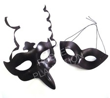 Black Leather Look Venetian Masquerade Masks Mens Womens His & Hers Halloween 