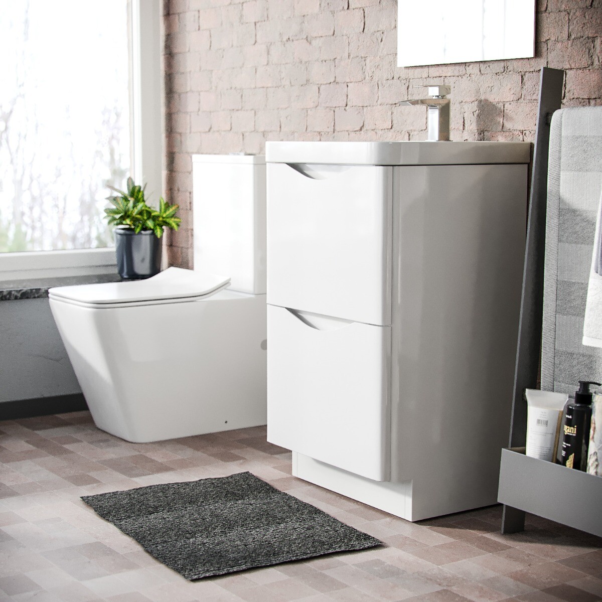 Lyndon 500mm White Basin Vanity Unit 2 Drawer Storage Gloss 3327779815466 eBay