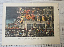 Currier and Ives Print 1952 Life of a Fireman The Race The Fire 16x11 Reprint