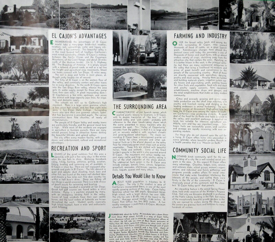 Vintage El Cajon San Diego County CA Travel Brochure Map Agriculture