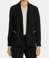 148 Tahari Women Black Shawl-Collar Piped Flap Pocket Blazer Coat Jacket Size 8