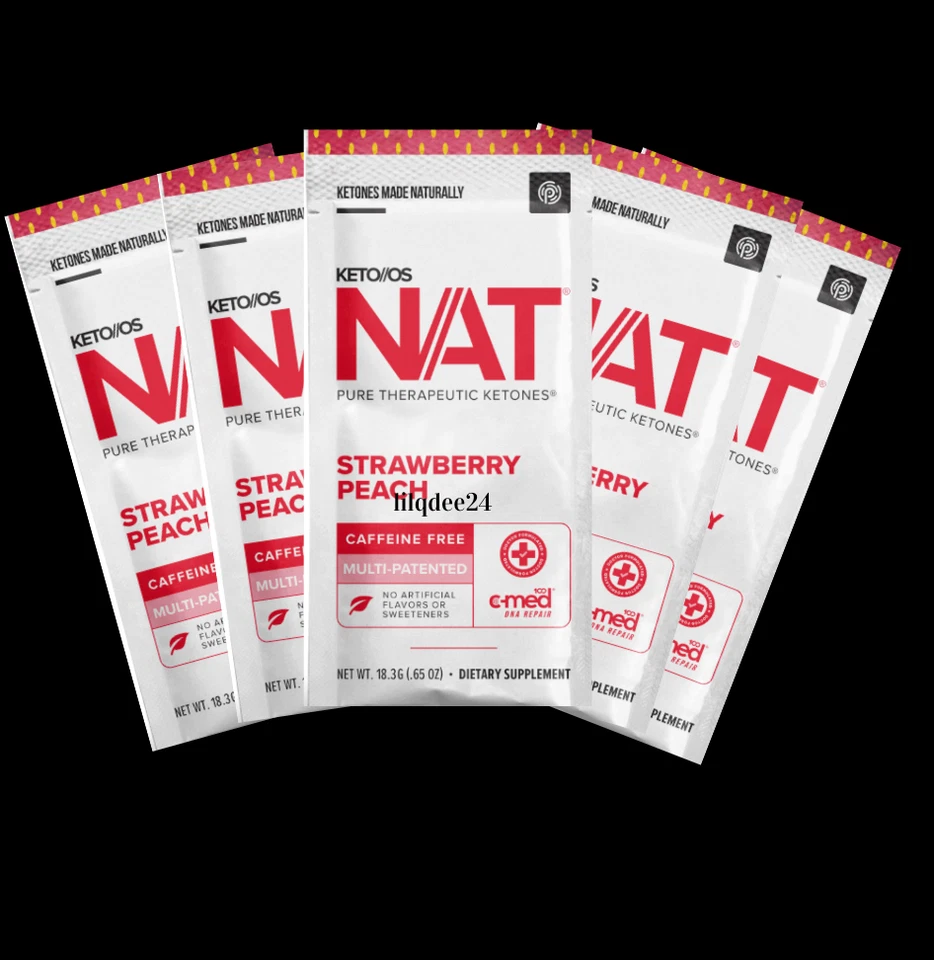 🔥Pruvit Keto OS NAT Ketones Strawberry Peach Caffeine Free 5 Pack Exp. 4/26