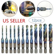 12Pcs HSS Hex Shank Drill Bits Tap M3-M10 Metric SAE Screw Thread Drill Bits Set