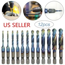12Pcs HSS Hex Shank Drill Bits Tap M3-M10 Metric SAE Screw Thread Drill Bits Set