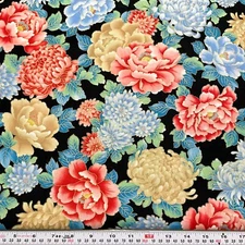 Niwa for P&B Textiles Metallic Floral on Black Cotton Fabric by the HALF YARD